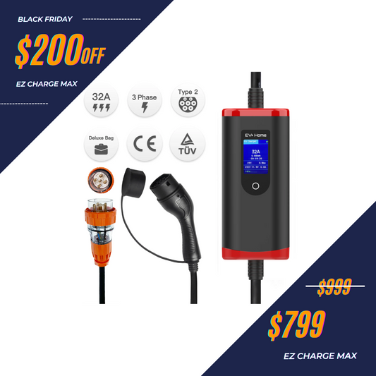 [22kW] EZ Charge Max | Type 2 Portable EV Charger | 6A-32A Adjustable | AU Plug