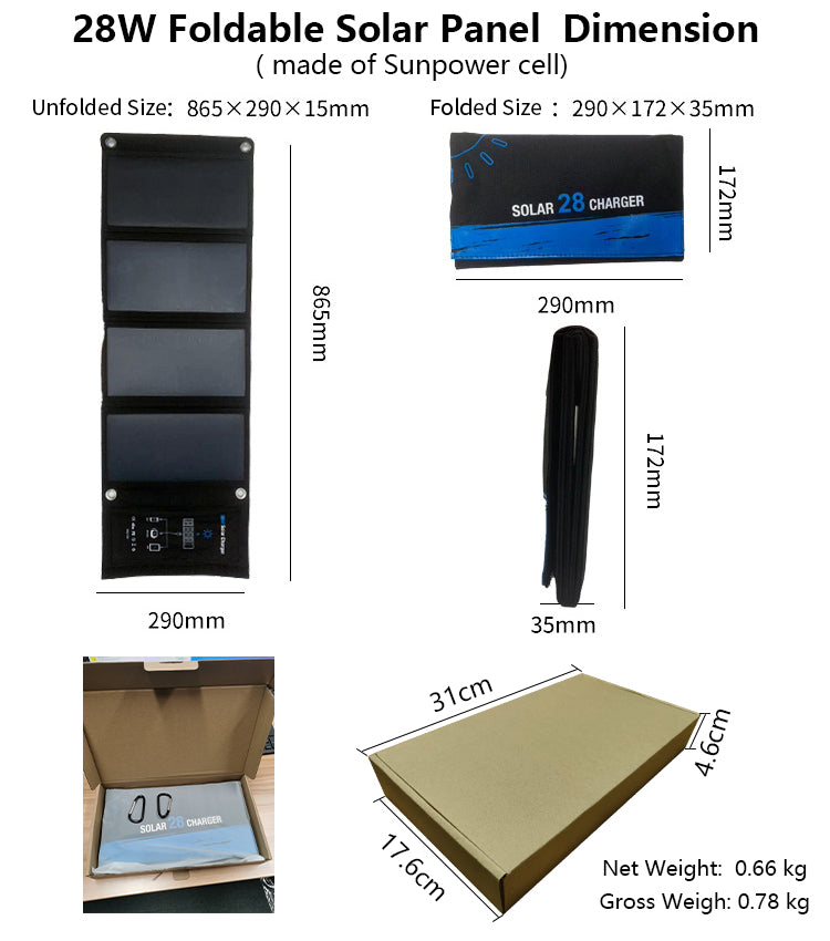 28W - Mini Folding Portable Solar Panel Charger