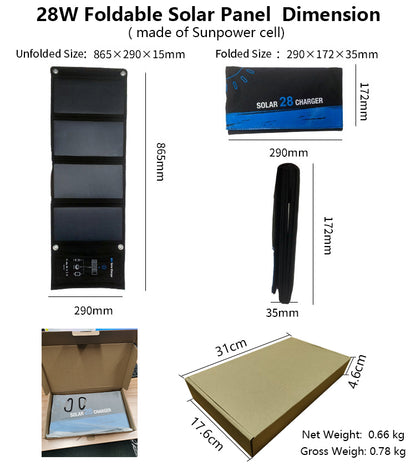 28W - Mini Folding Portable Solar Panel Charger