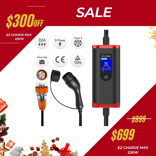 [22kW] EZ Charge Max | Type 2 Portable EV Charger | 6A-32A Adjustable | AU Plug
