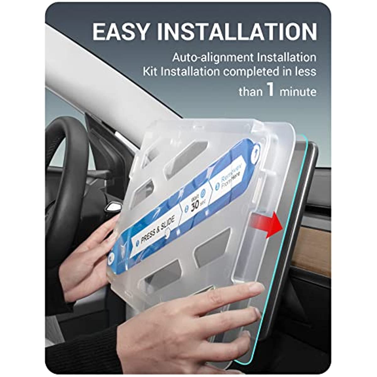 Easy-Install Screen Protector for Tesla Model 3 & Model Y - 9H Hardness Glass, Auto-Alignment Tool